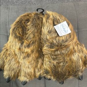 Faux Fur Animal Paw Slippers - Brown